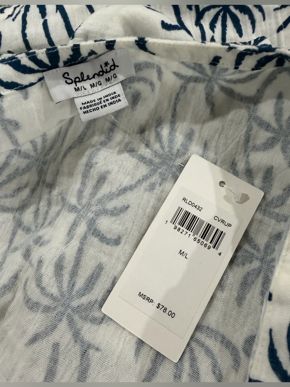 Splendid White Swim Cover with Navy Palm Tree Print